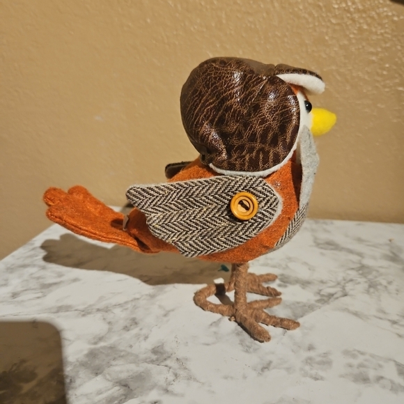 Target Fall Autumn Whimsical Felt Tweed Bird Figurine With Hat & Bow Tie - Picture 4 of 4